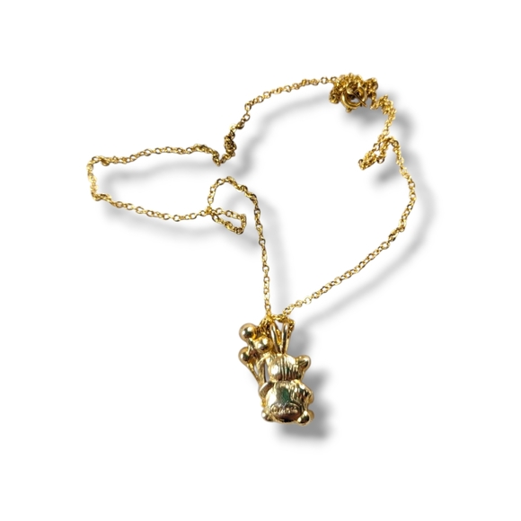 DM | VTG Gold Tone Teddy Bear Aquamarine Crystal Balloons Pendant Necklace - Picture 3 of 12